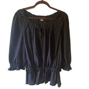 Joie Boho Gathered Elastic Waist Blouse / Top | Black | Size Small
